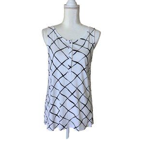 Liz Claiborne Scoopneck Sleeveless White Black Geometric Print Blouse Top Medium